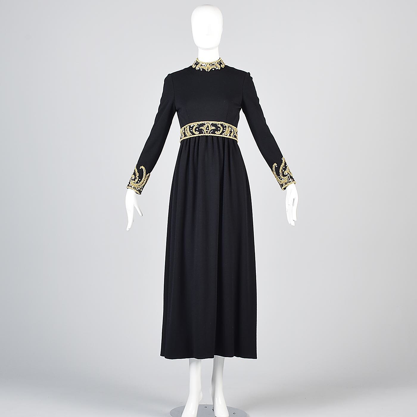 XS Vintage 1960s 60s George Halley Couture Black Knit Maxi Dress Winter Formal