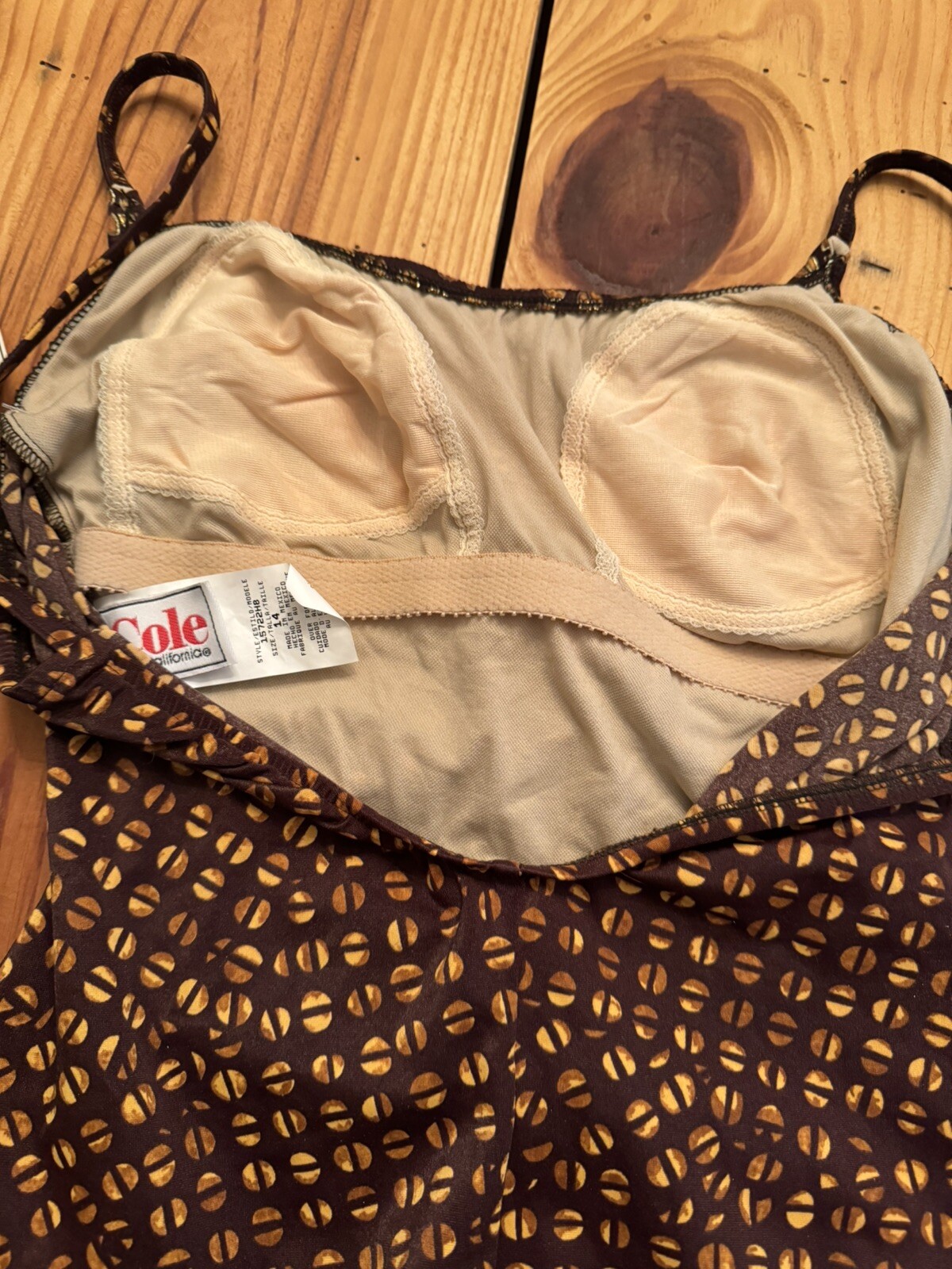 Vintage NEW w/Tags Pinup Cole Of California Retro Swimsuit Sz 14 Metallic Coffee