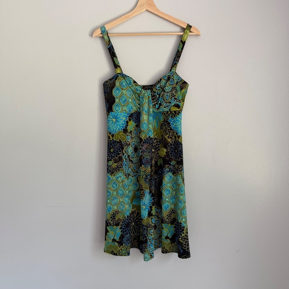 Vintage Y2K 2000s Floral Medallion Metallic Shimmer Midi Dress Boho Retro 10