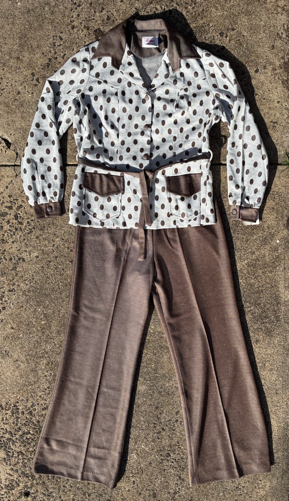 Vintage 70s Pantsuit Unworn Size L Pants Jacket Brown Spots