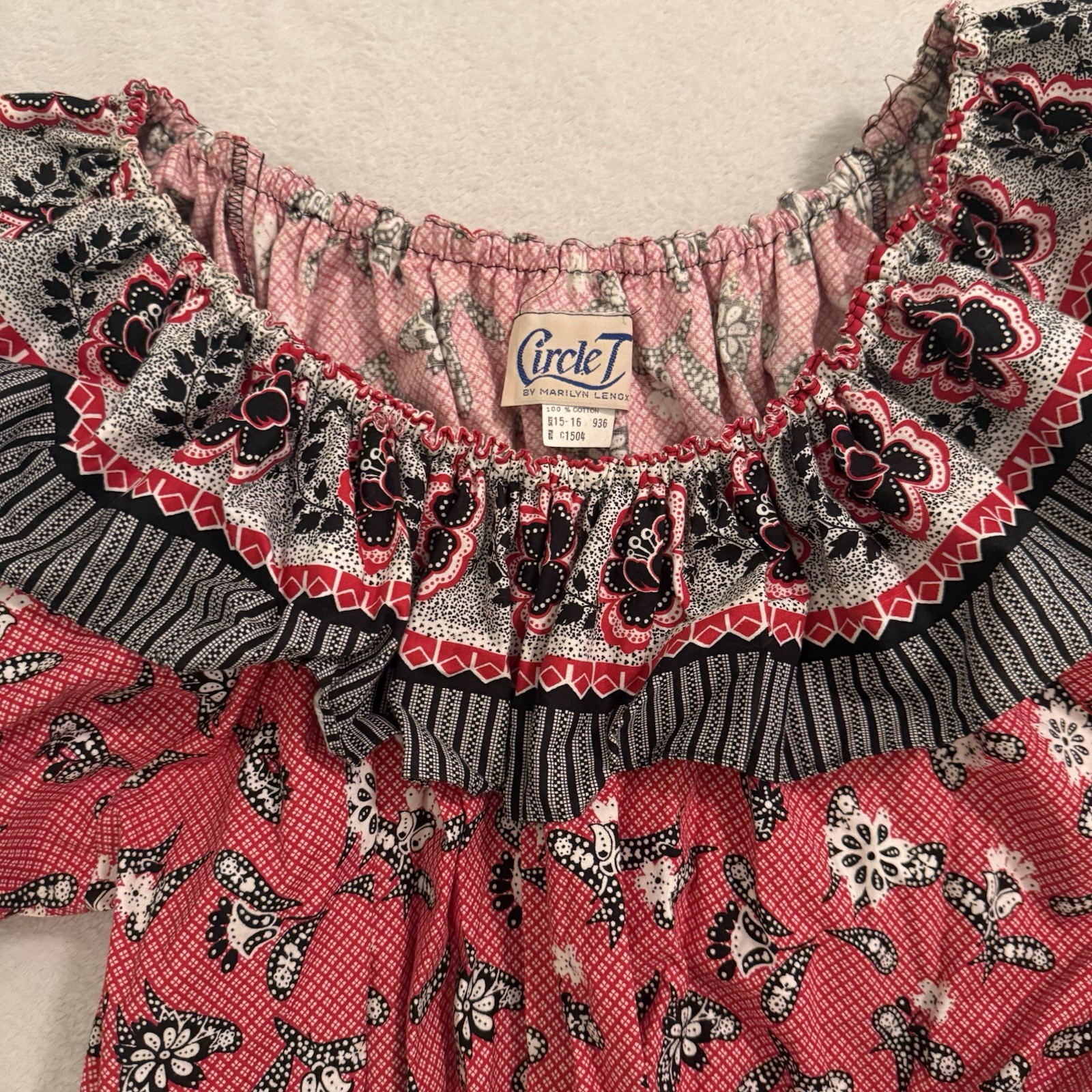 Vintage Circle T Marilyn Lenox Western Off The Shoulder Dress Size 15/16 Rodeo