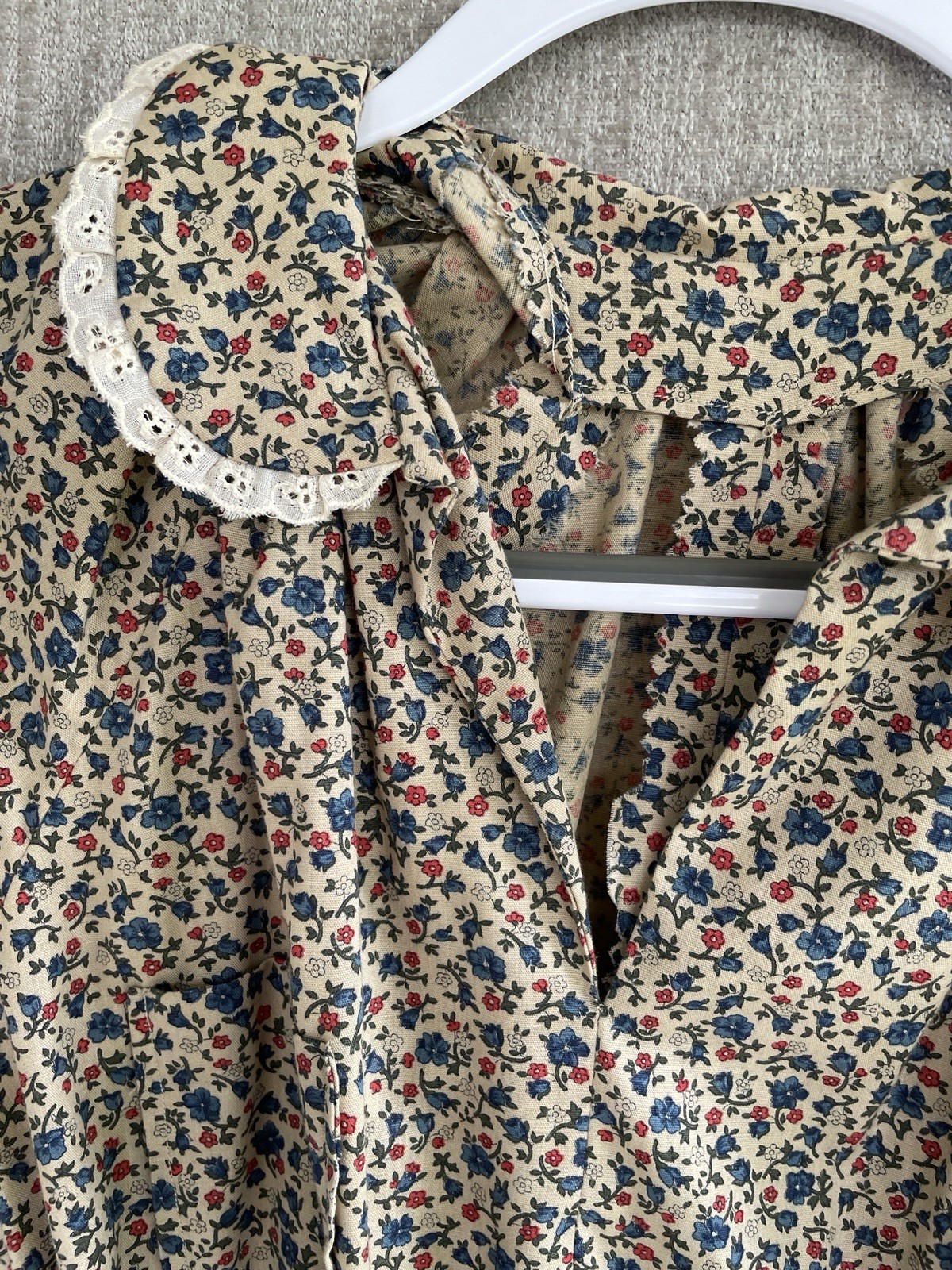 Cottagecore Floral Dress Long Sleeve Vintage Handmade Dress Ruffle 70s