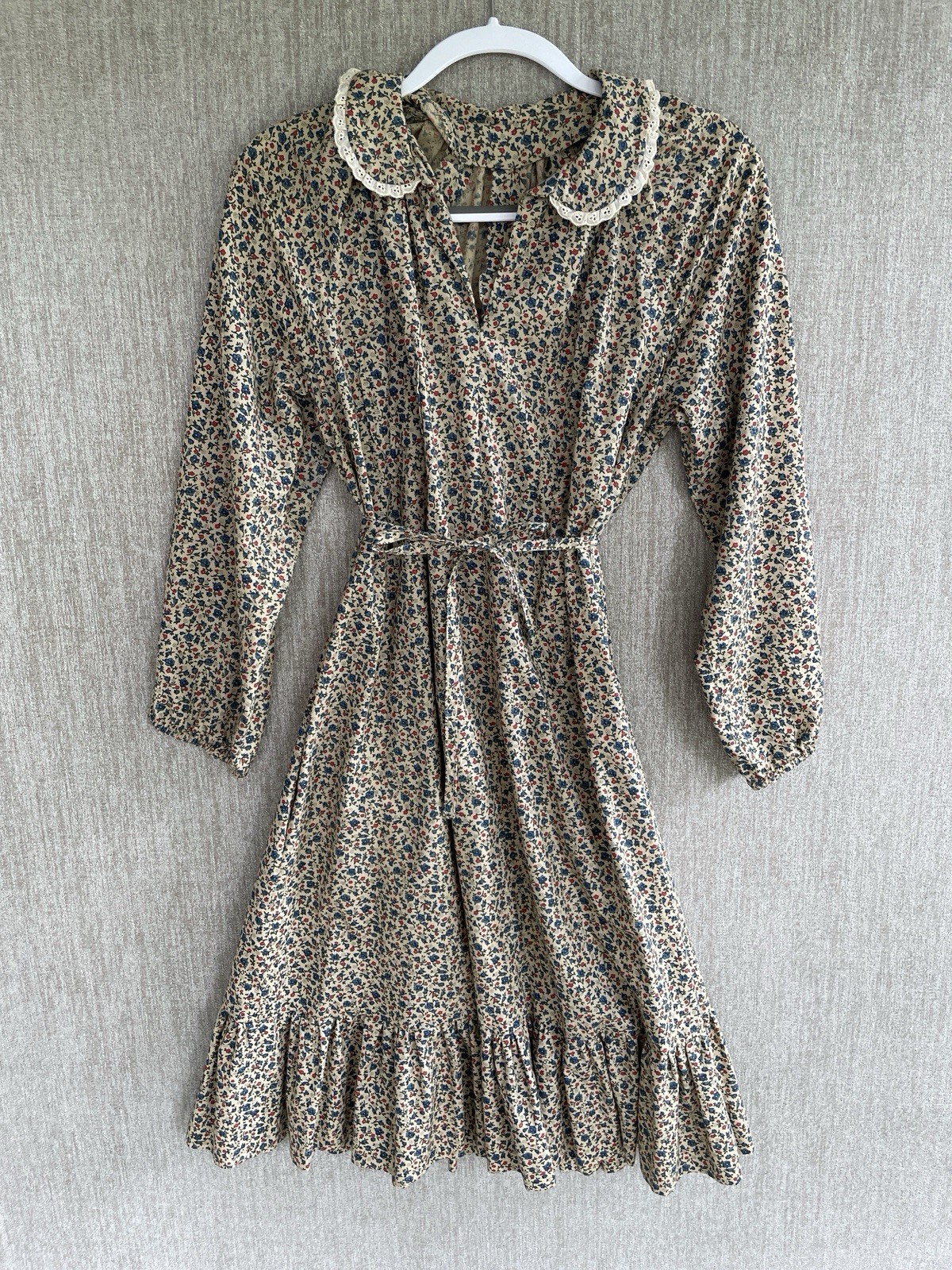Cottagecore Floral Dress Long Sleeve Vintage Handmade Dress Ruffle 70s