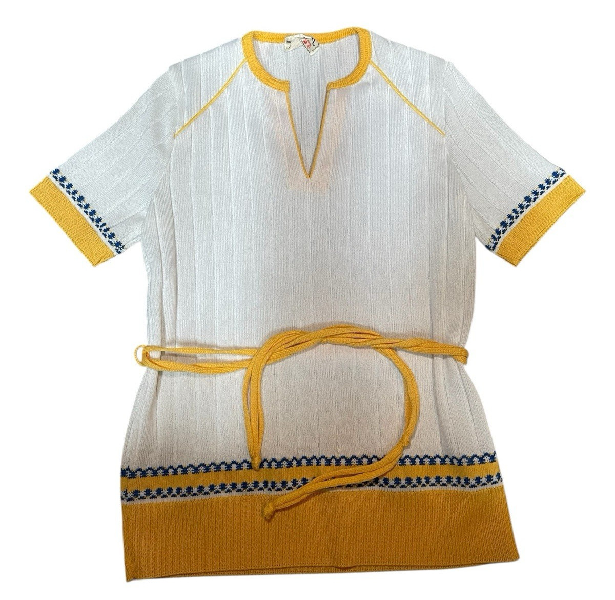Vintage 1970s Shirt Ribbed Knit Tunic with Belt Women’s Small Canada Made Yellow