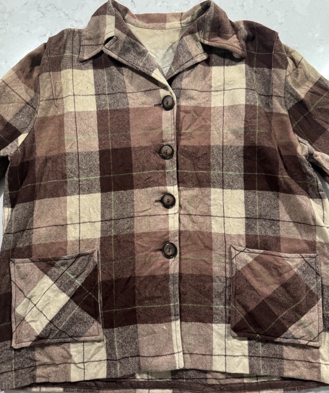 VTG 50s 49er Style Jacket Shacket Womens Large Brown Wool Plaid Check Barn Coat