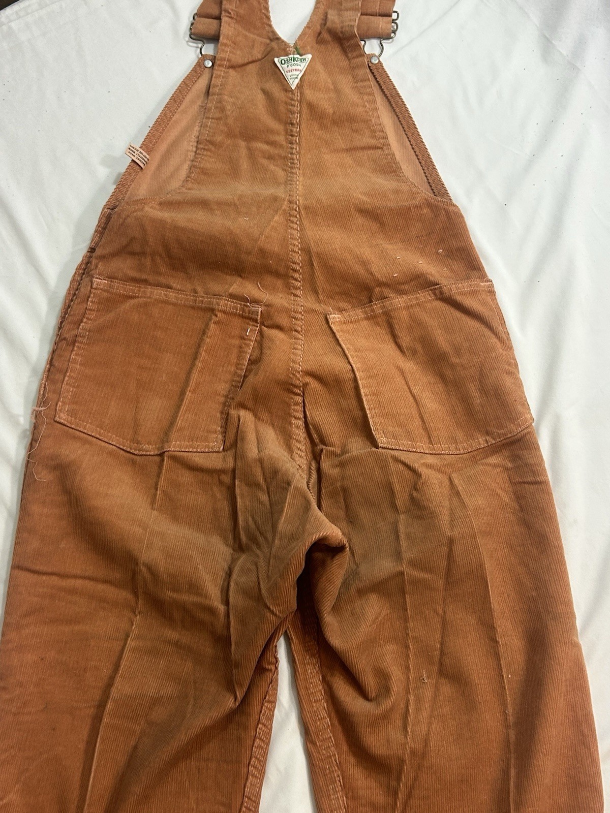 1970s Oshkosh Bgosh Vintage Corduroy Flared Vestbak Overalls 32×34 Rare USA