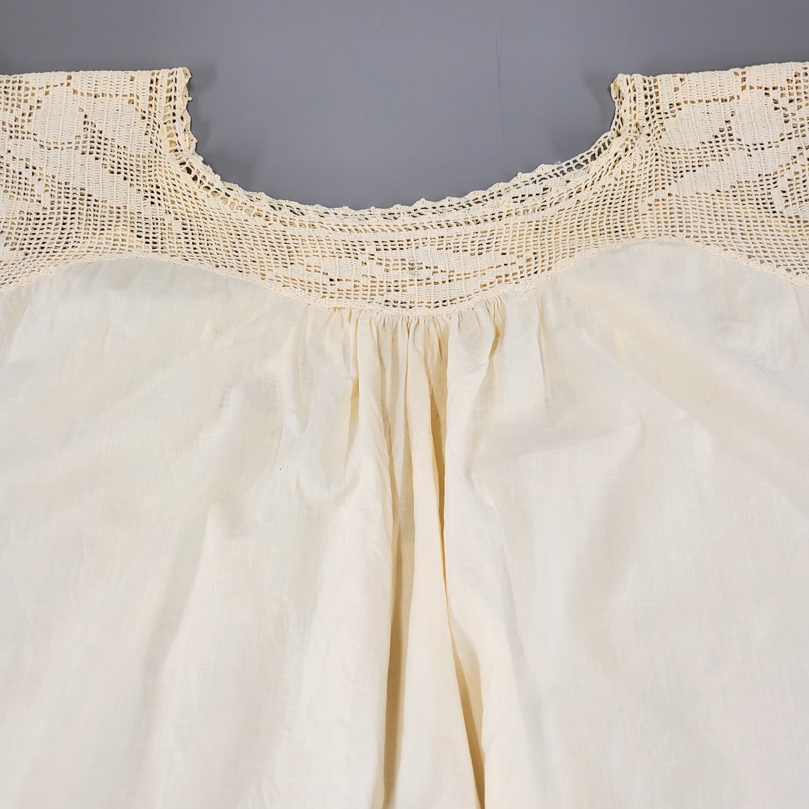 Vintage Antique Edwardian 1910s Nightgown Night Dress Crochet Yoke