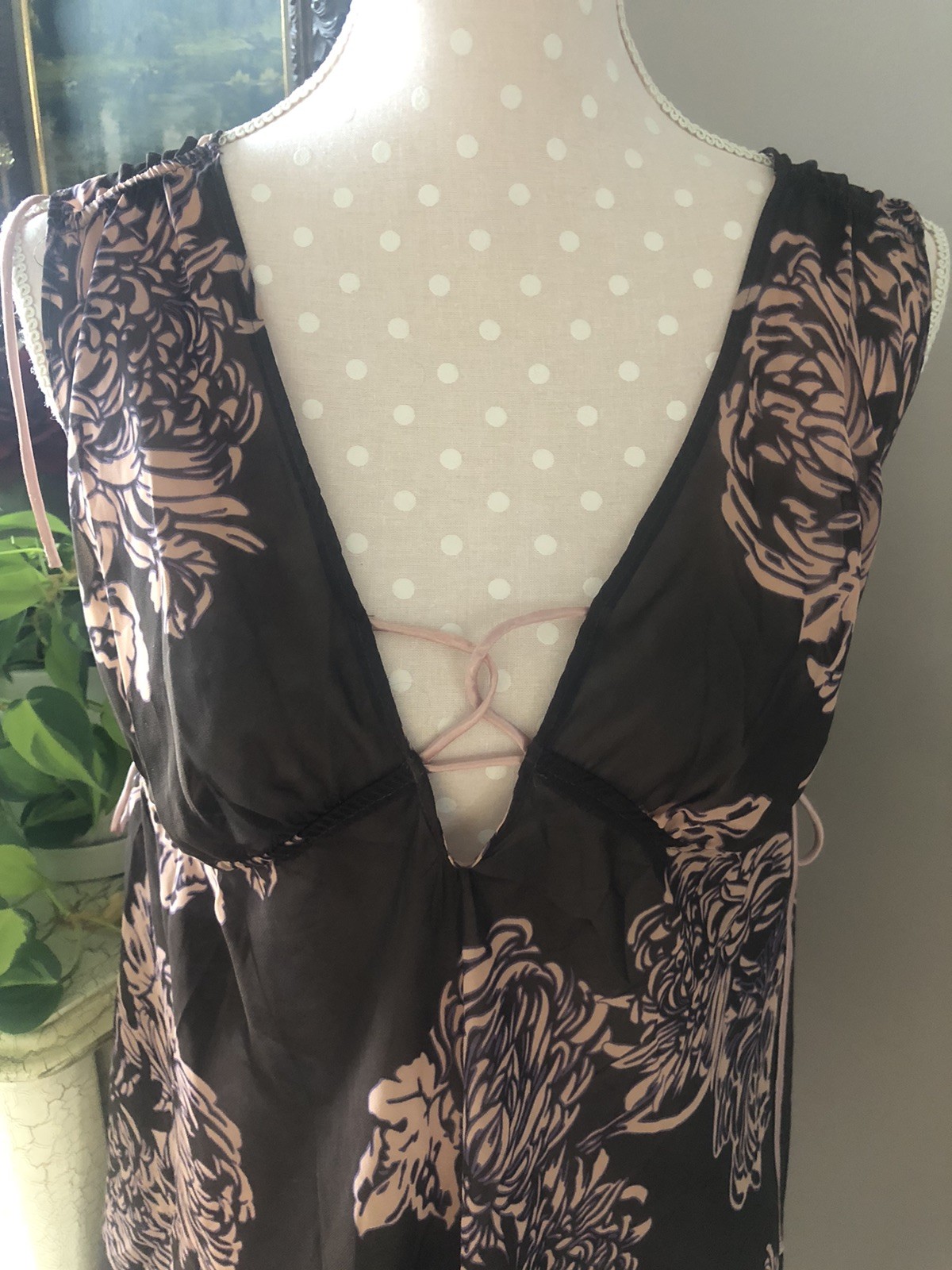 VTG 80s Gilligan & O’Malley Nylon Nightgown & Robe Peignoir Set Brown Pink L/XL