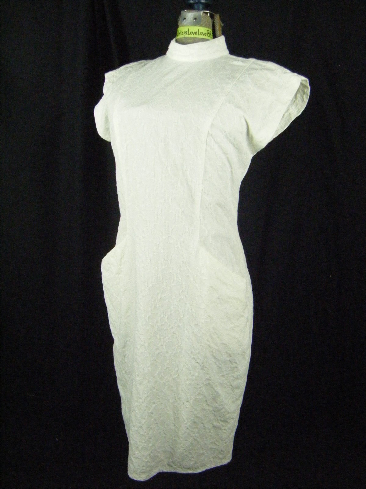 ALL THAT JAZZ Vtg 90s White Textured Open Back Avant Garde Dress-Bust 34/2XS