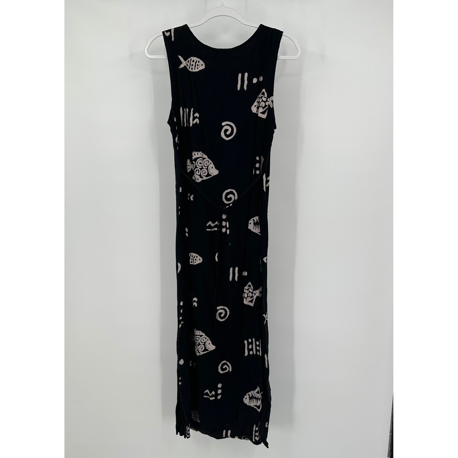 Womens Vintage Whimsical Fish Print Maxi Dress Size 12 90s Retro Artsy Beachy