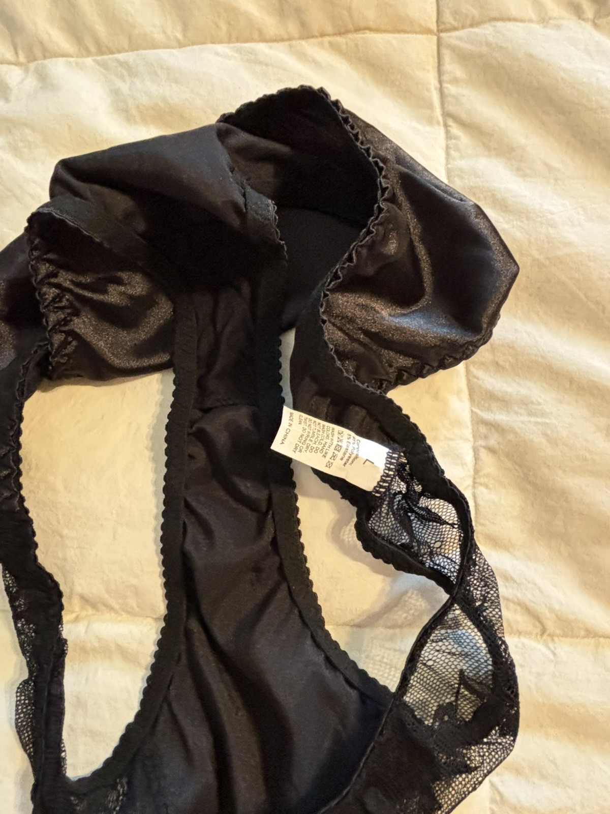 VTG Black Satin Bikini Panties Size L
