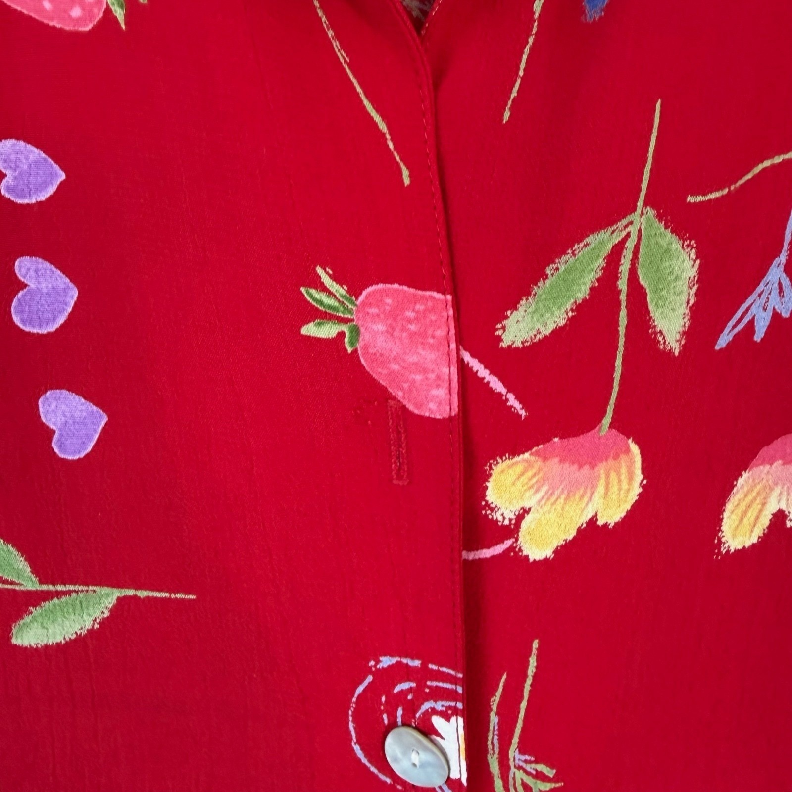 VTG 90s Carol Anderson Red Floral Strawberry Maxi Dress Artsy Teacher USA 12