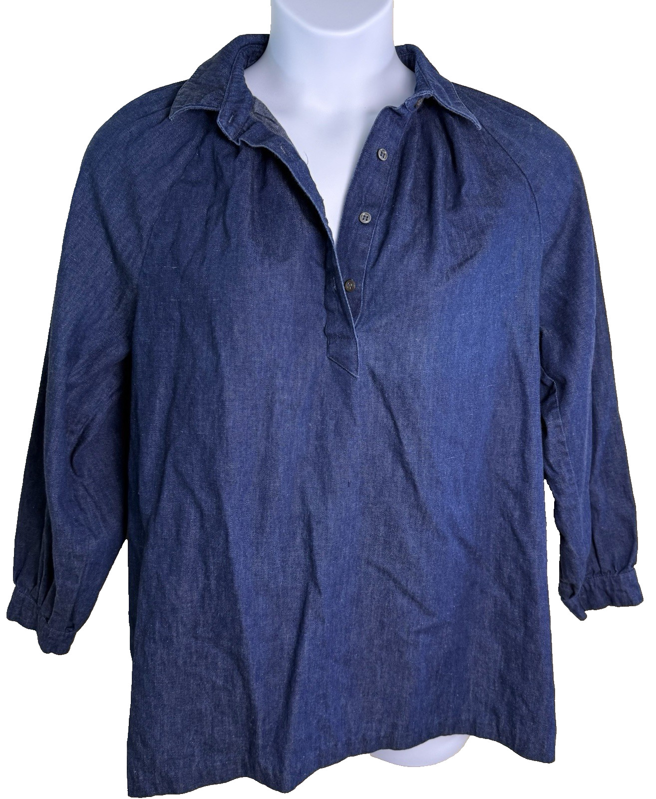 Vintage 1970’s Calvin Klein denim smocked shirt size 11 bust 48 inches Boho