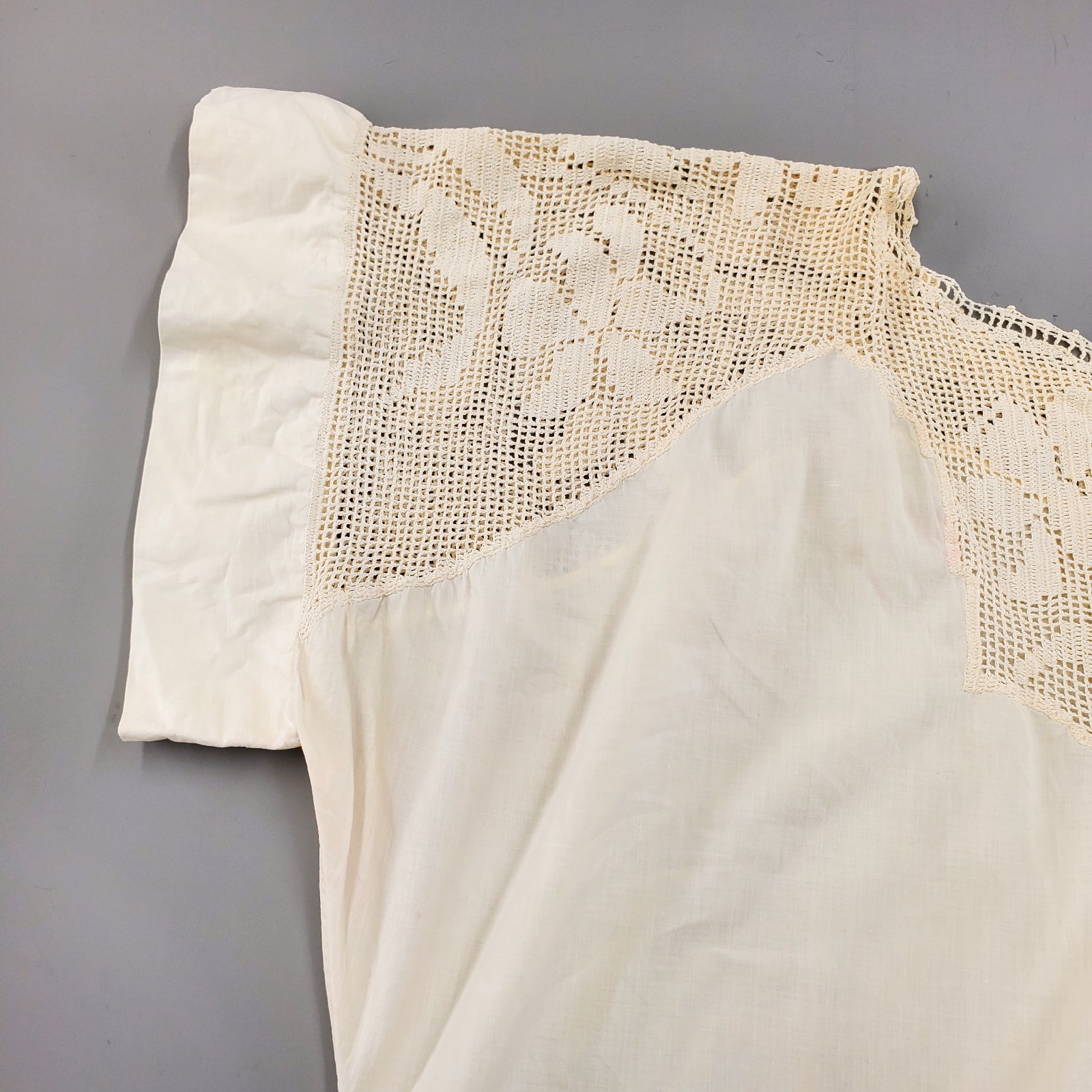 Vintage Antique Edwardian 1910s Nightgown Night Dress Crochet Yoke