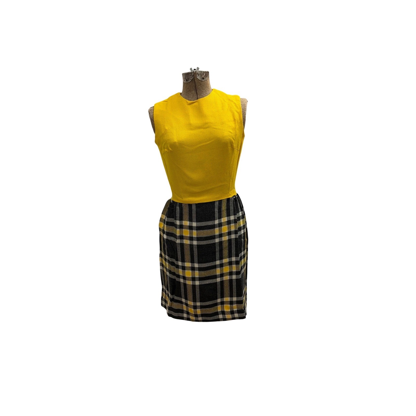 Dress Vintage Tammy Andrews Women Size 11 Yellow Black Good Plaid Mod 60s Mini