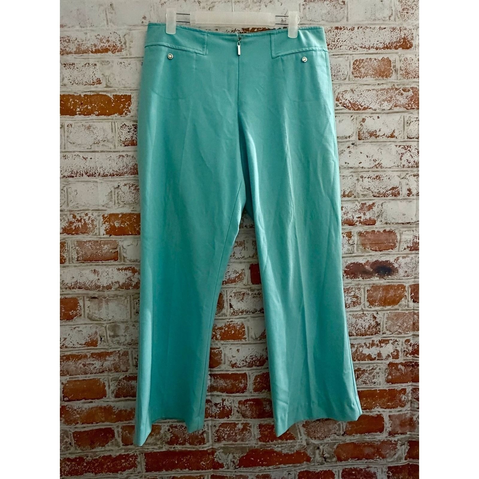 Cache Dress Pants Womens 8 Teal Vintage Straight Leg Trousers USA Made