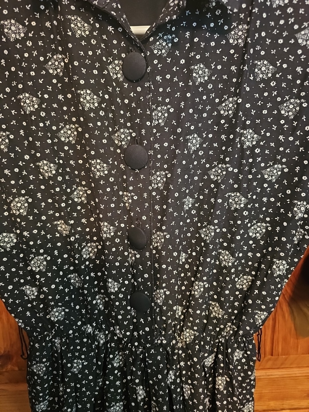 Vintage California Looks women’s black floral elastic waist dress size 6 Petite