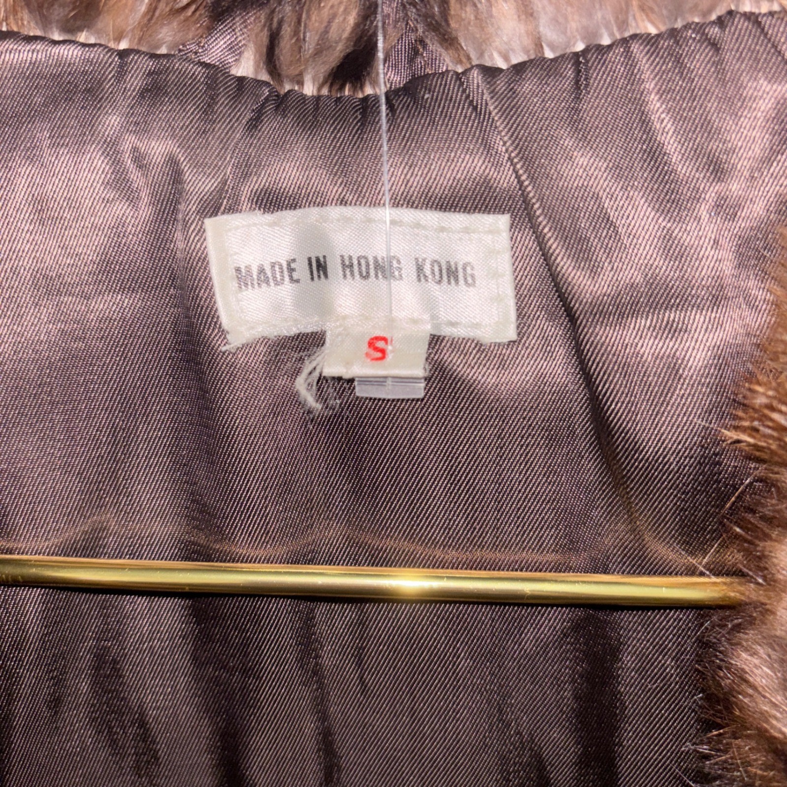 Vintage Rabbit Fur Coat Striped Brown Jacket Small Made in Hong Kong