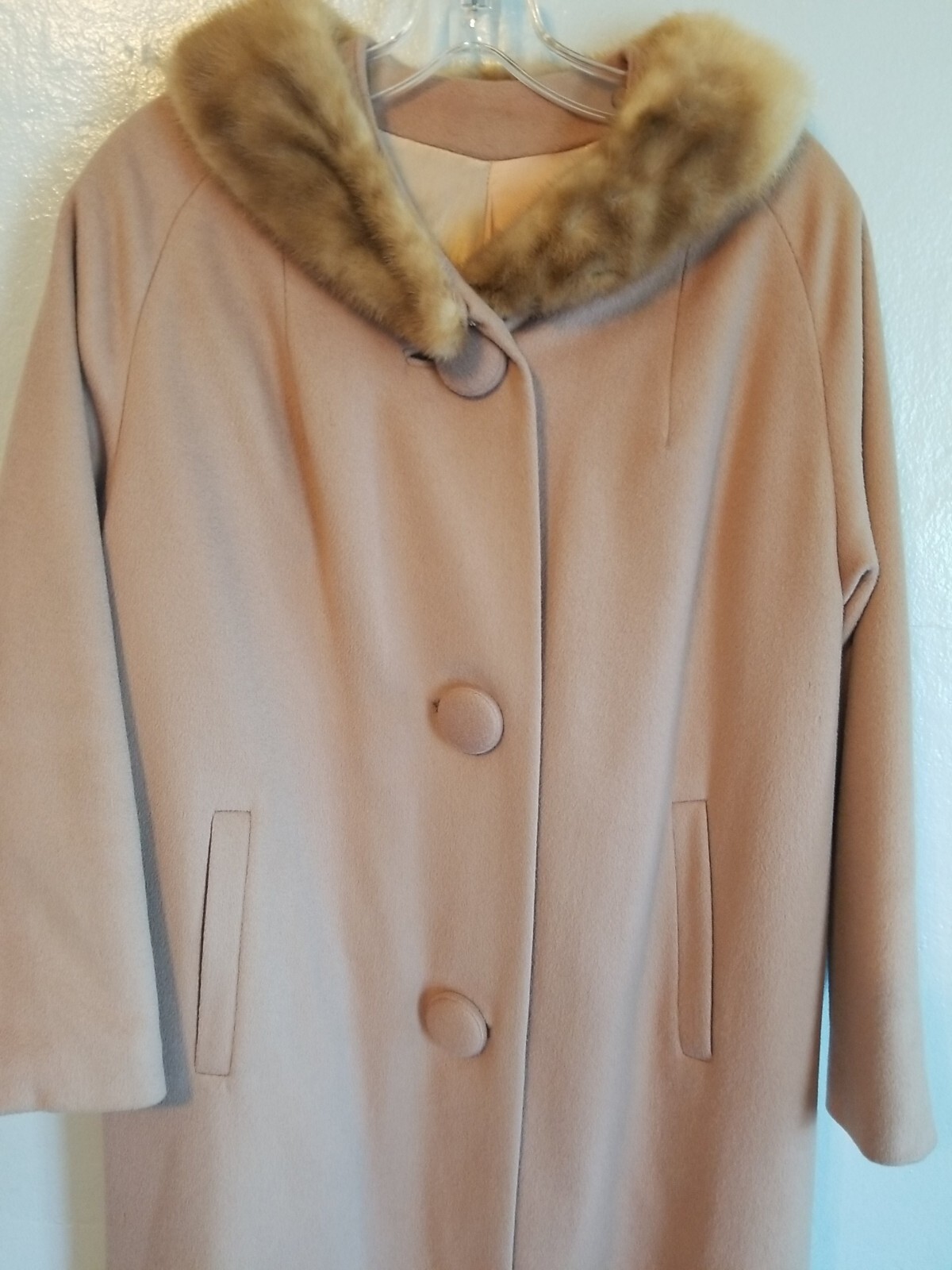 Carol Brent Vintage 60s Wool Coat Women’s Beige Fur Collar Lined