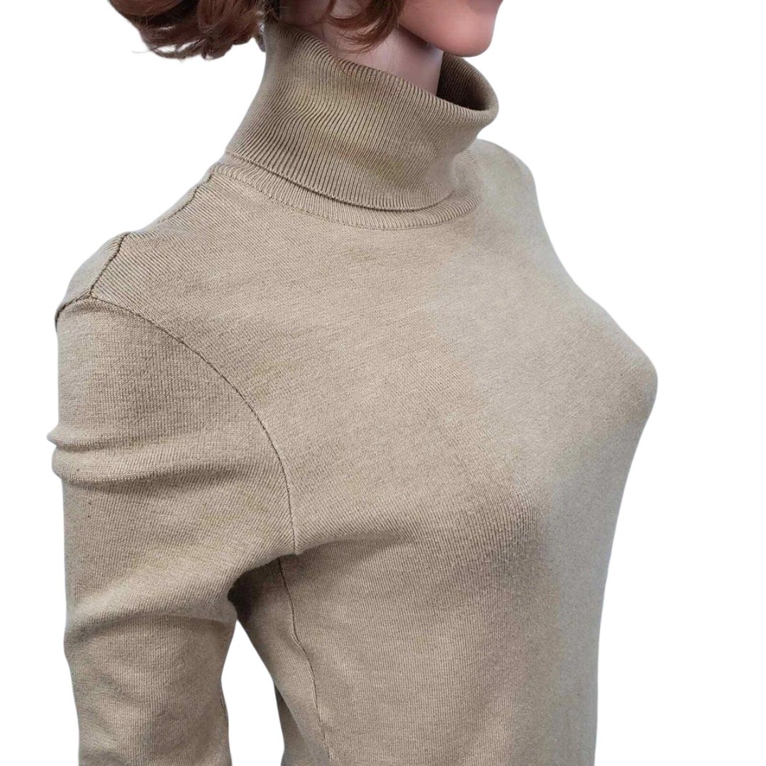EMANUEL UNGARO LIBERTE Vintage Turtleneck Sweater Top Silky Knit Camel M