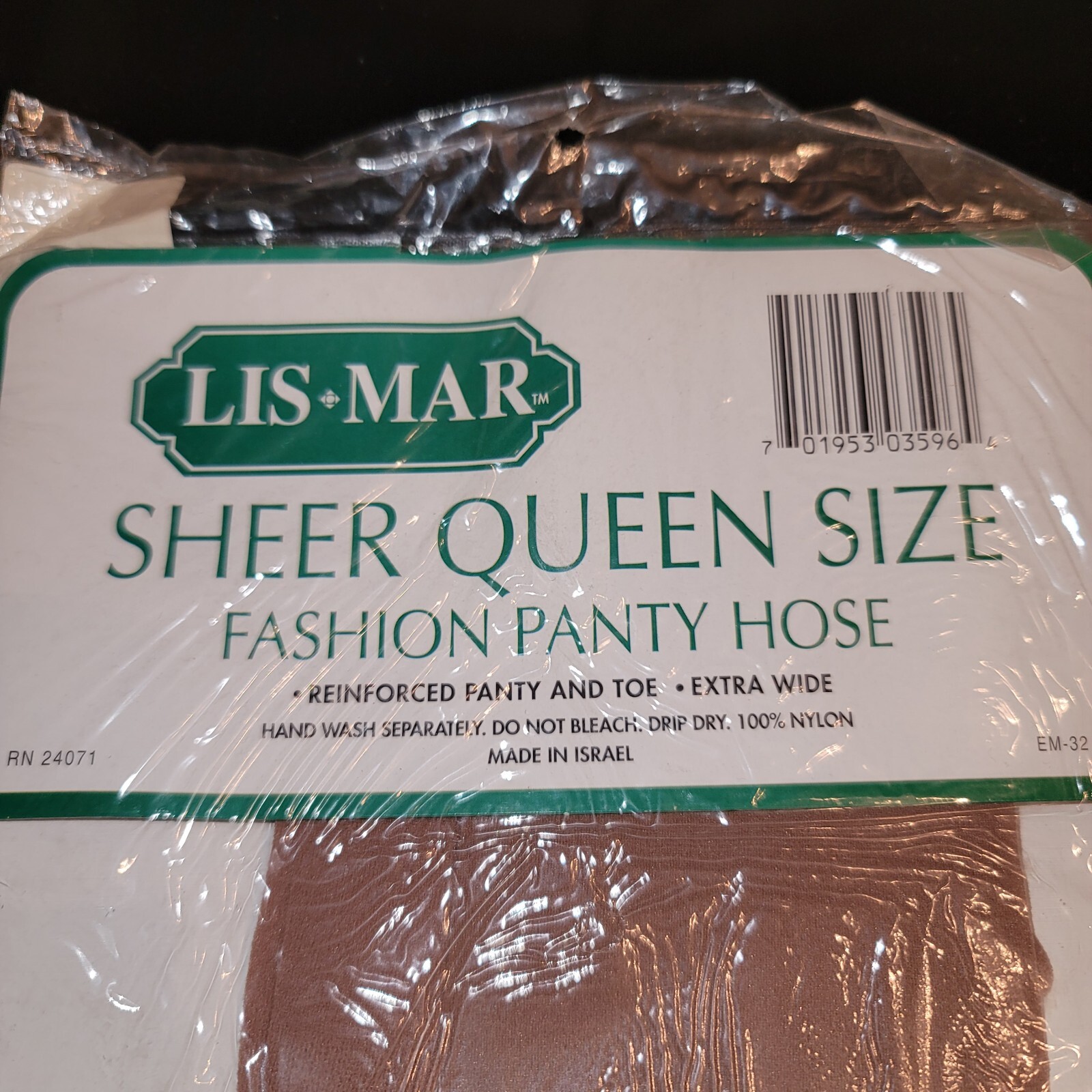 LIS*MAR Vintage 80s Nylon Pantyhose Suntan Sheer Queen Sz 1X-4X 160-235 lbs New