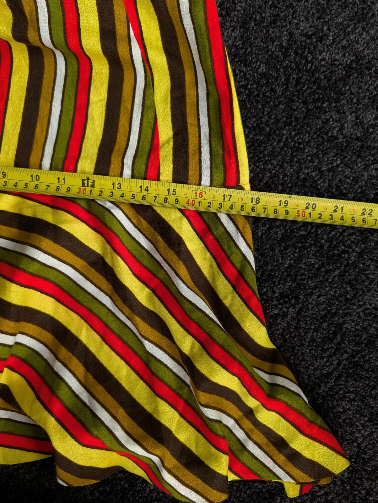 Vtg 60s 70s Groovy Striped Mini Dress Sz S/M Drop Waist Ruffle Hem Barkcloth Mod