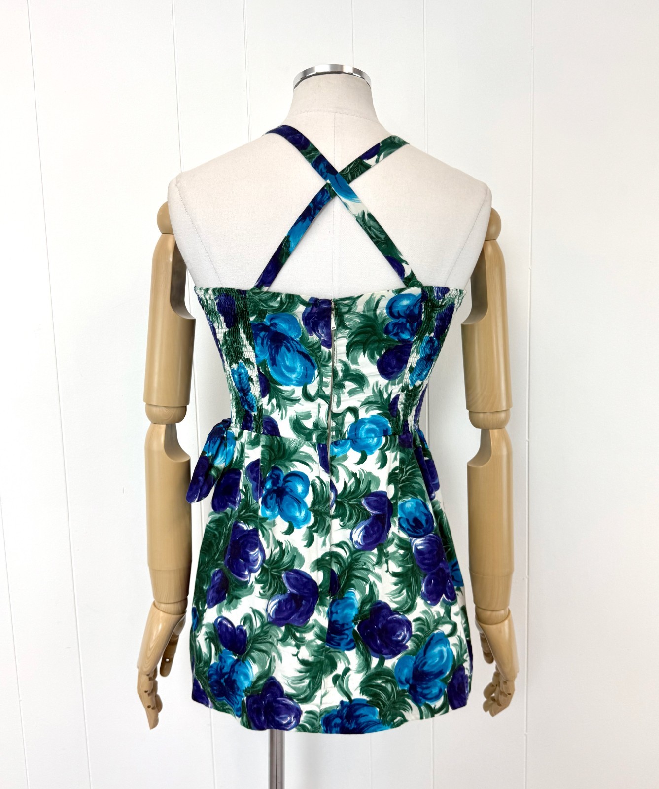 Vtg 1950s Paradise Hawaii Floral Swimsuit Romper Tea Timer Blouse 2 Piece Set