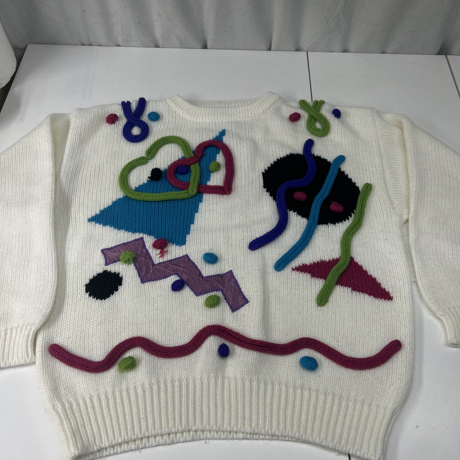 Vintage 80’s Gitano Abstract Geometric Colorful Knit Sweater Size L Acrylic