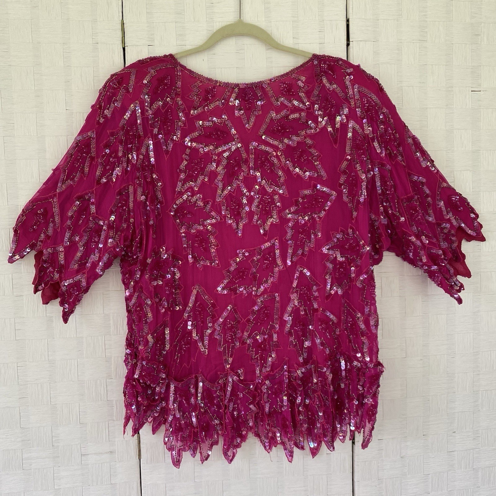 Royal Feelings Audrey Jones Skirt Set Women M Magenta Silk Sequin Beaded Vintage