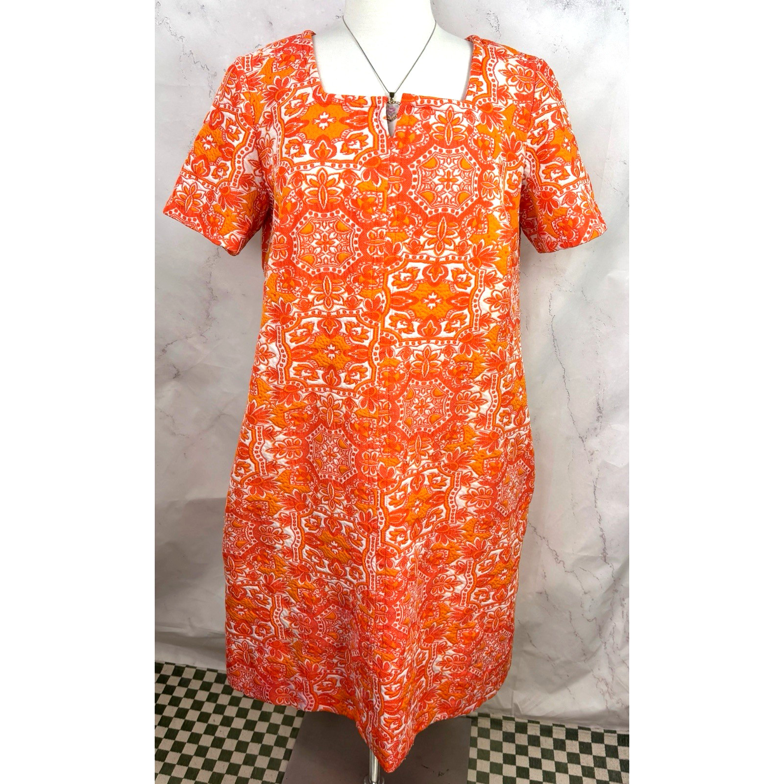Vintage 60s Mod Mini Orange Sheath Dress Psychedelic USA XL 1960s Union Flaw