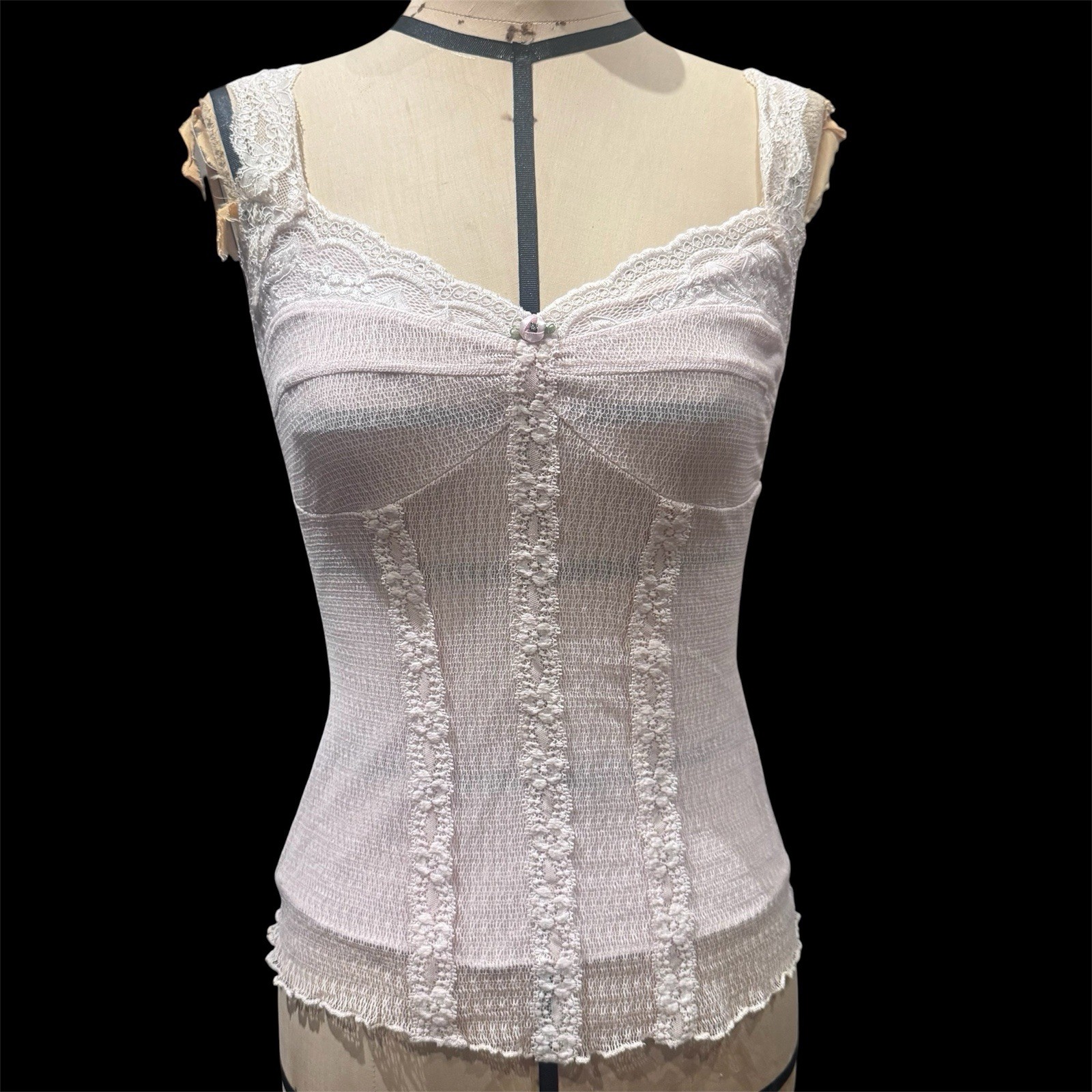 Ann Ferriday Rare Spider Mesh Seamed Cup Corset Top S/M