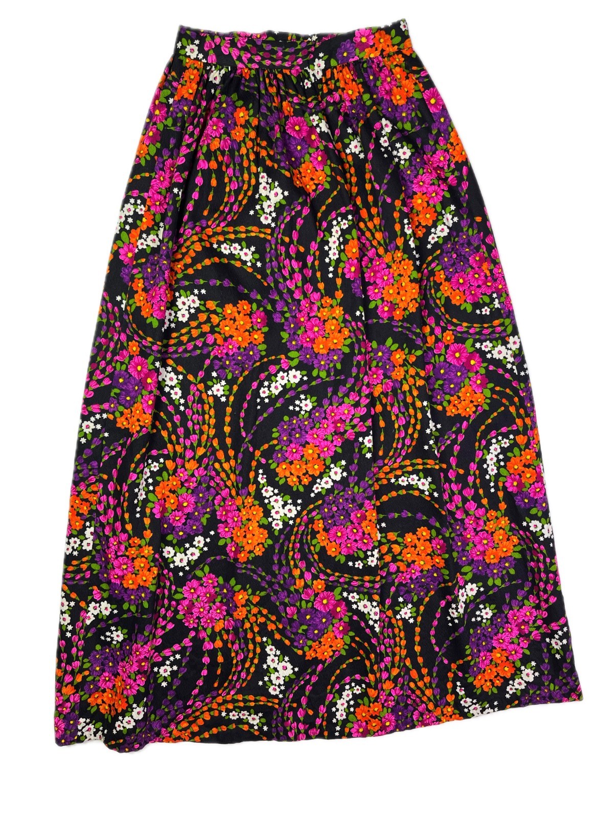 Vintage Barkcloth Floral Skirt Metal Zipper Unbranded Colorful 22″ Waist
