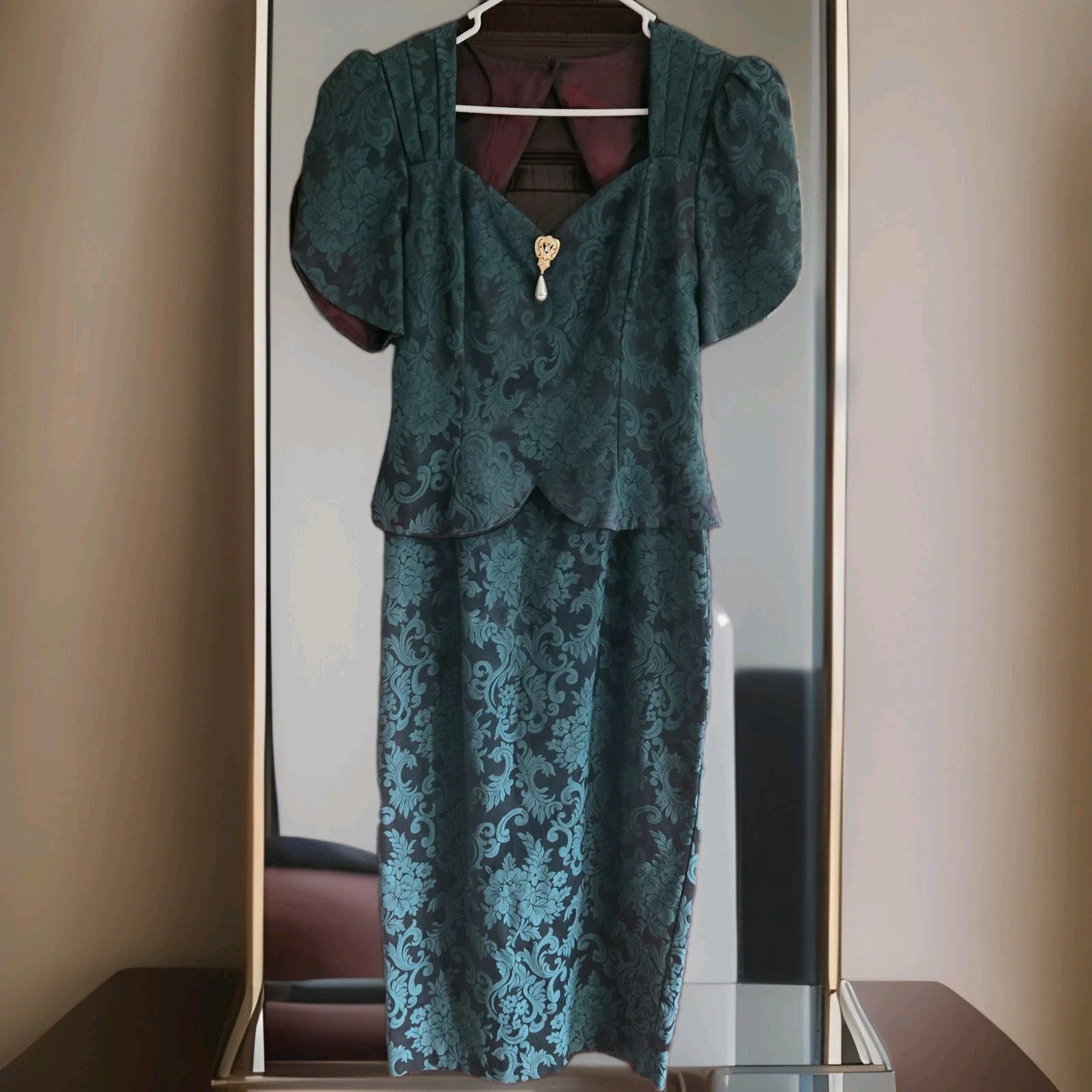 Vintage Jessica Mcclintock Green Embroidered Bridal Party Sz 7/8 Dress