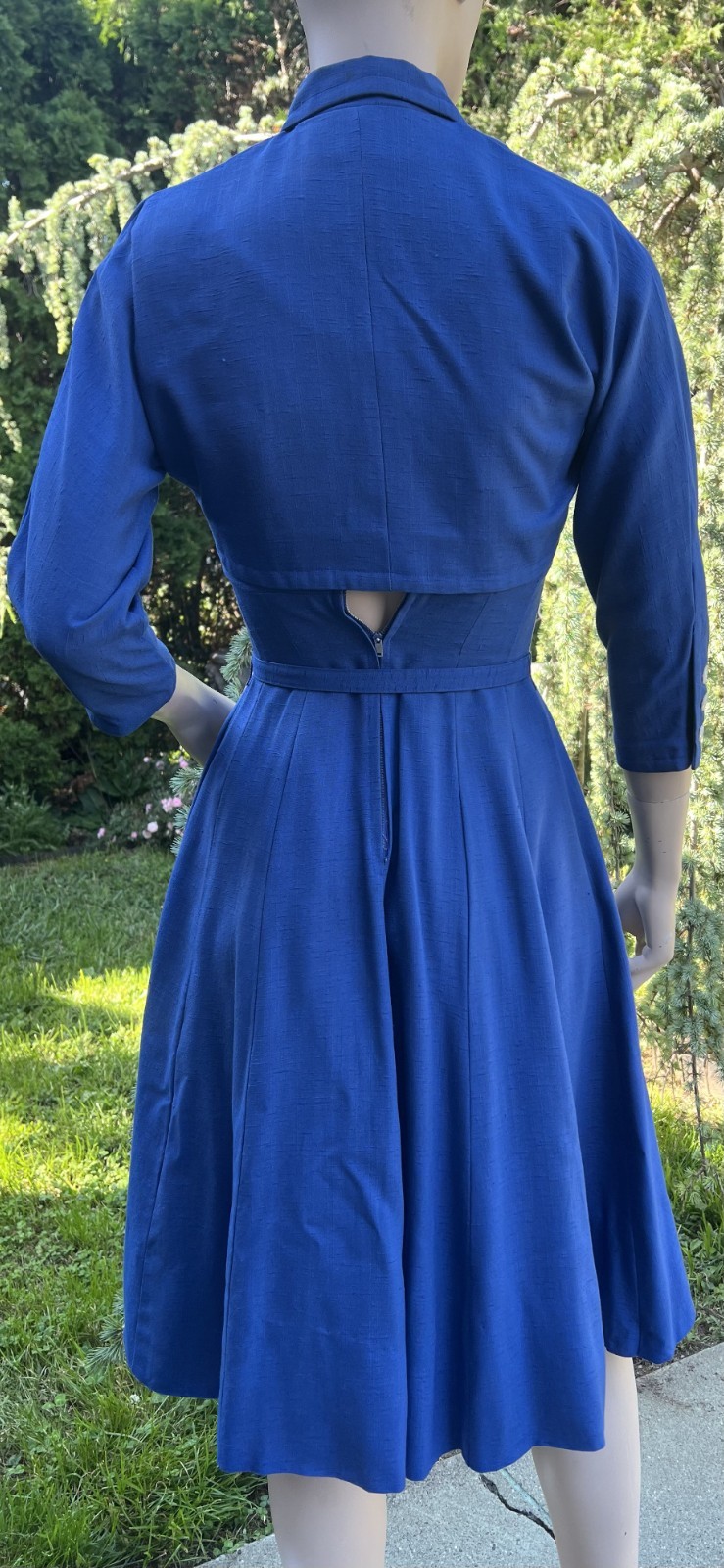 VINTAGE 1940’s BLUE LINEN DRESS & MATCHING BOLERO JACKET