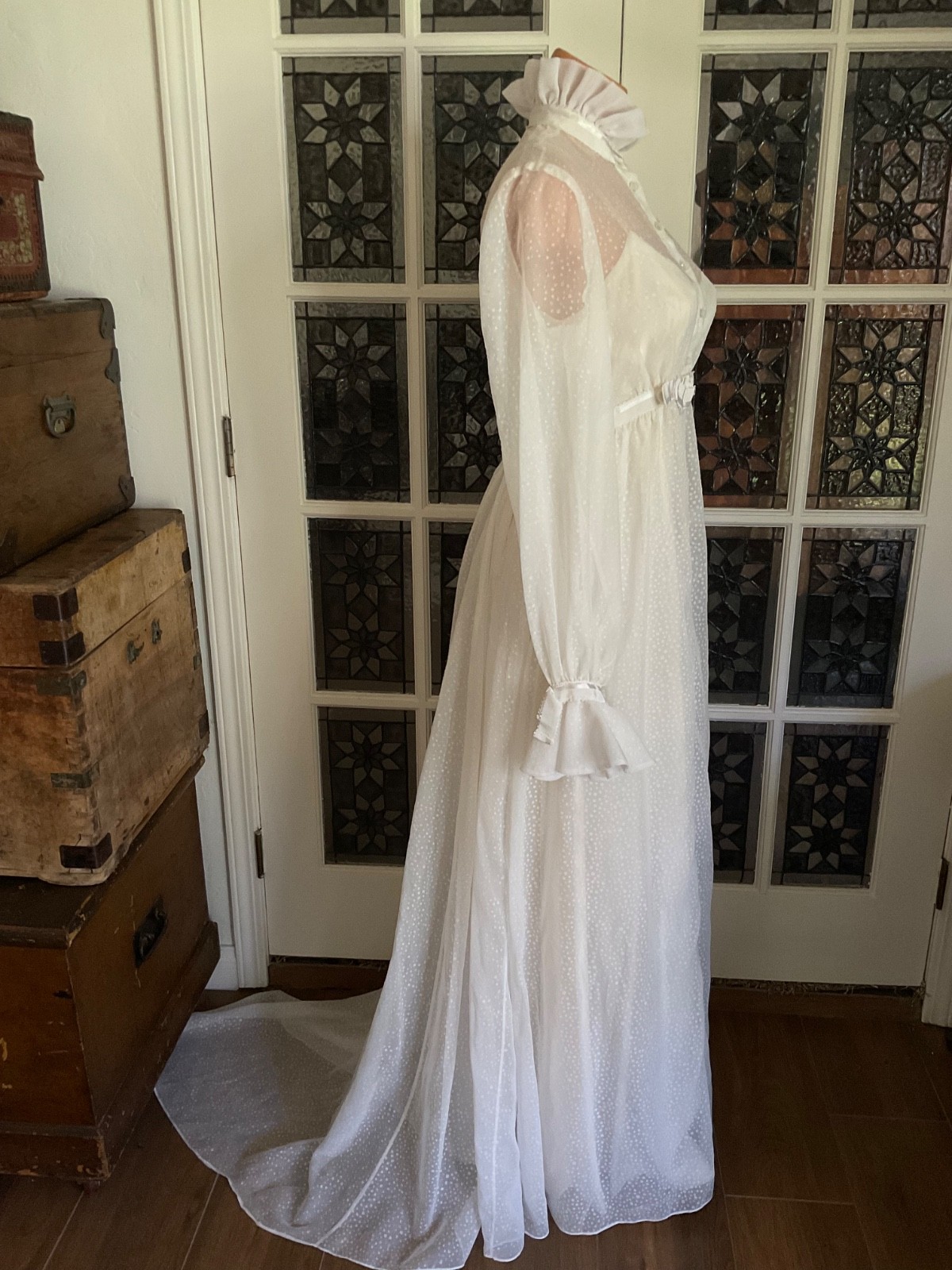 Vtg. Wedding Dress with Slip Victorian Boho Cottagecore Fairycore Small Train