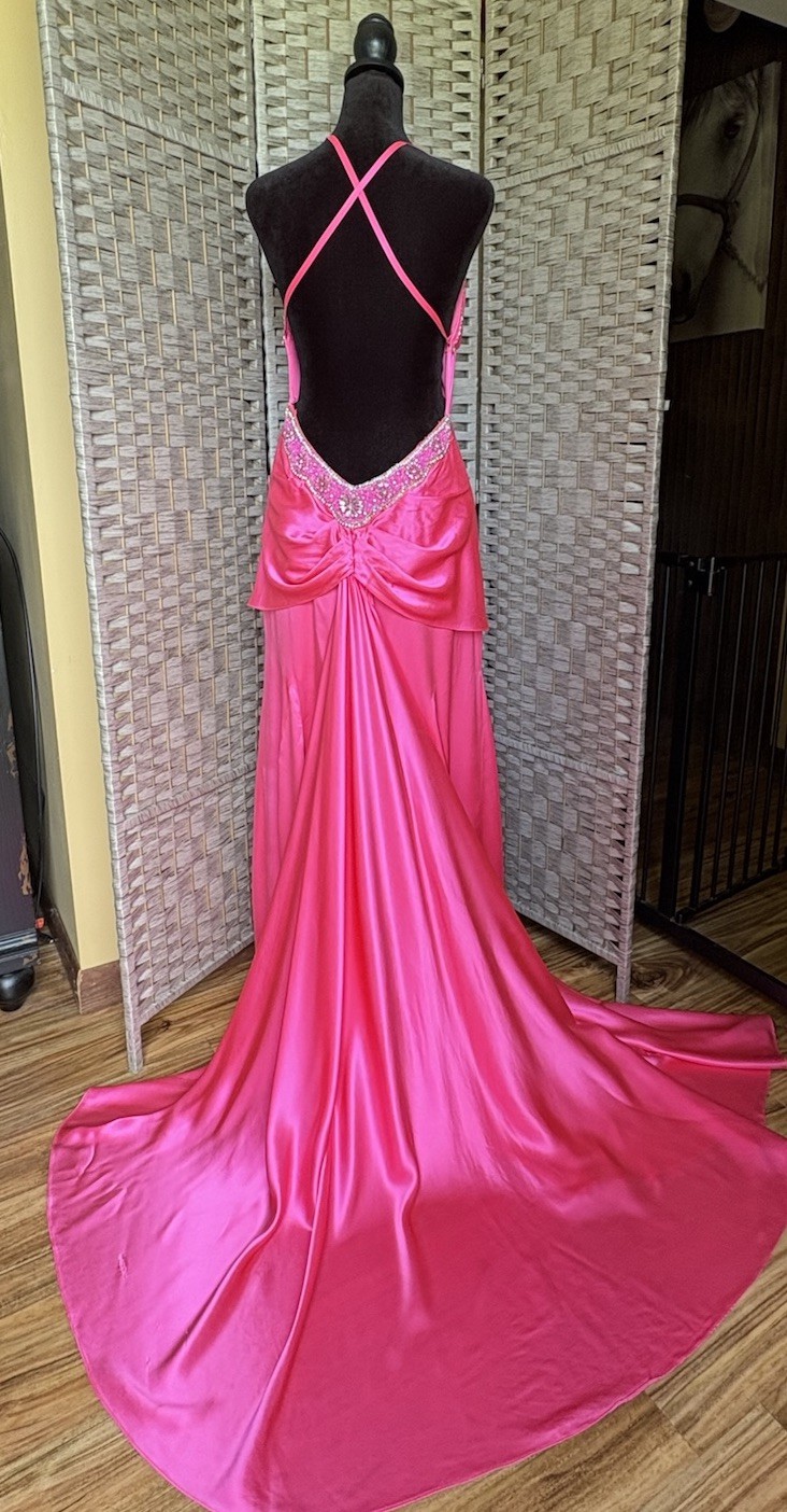 Super Sexy Jovani Pink 100% Silk Rhinestone Crystal Gown Size 6 90’s Vintage