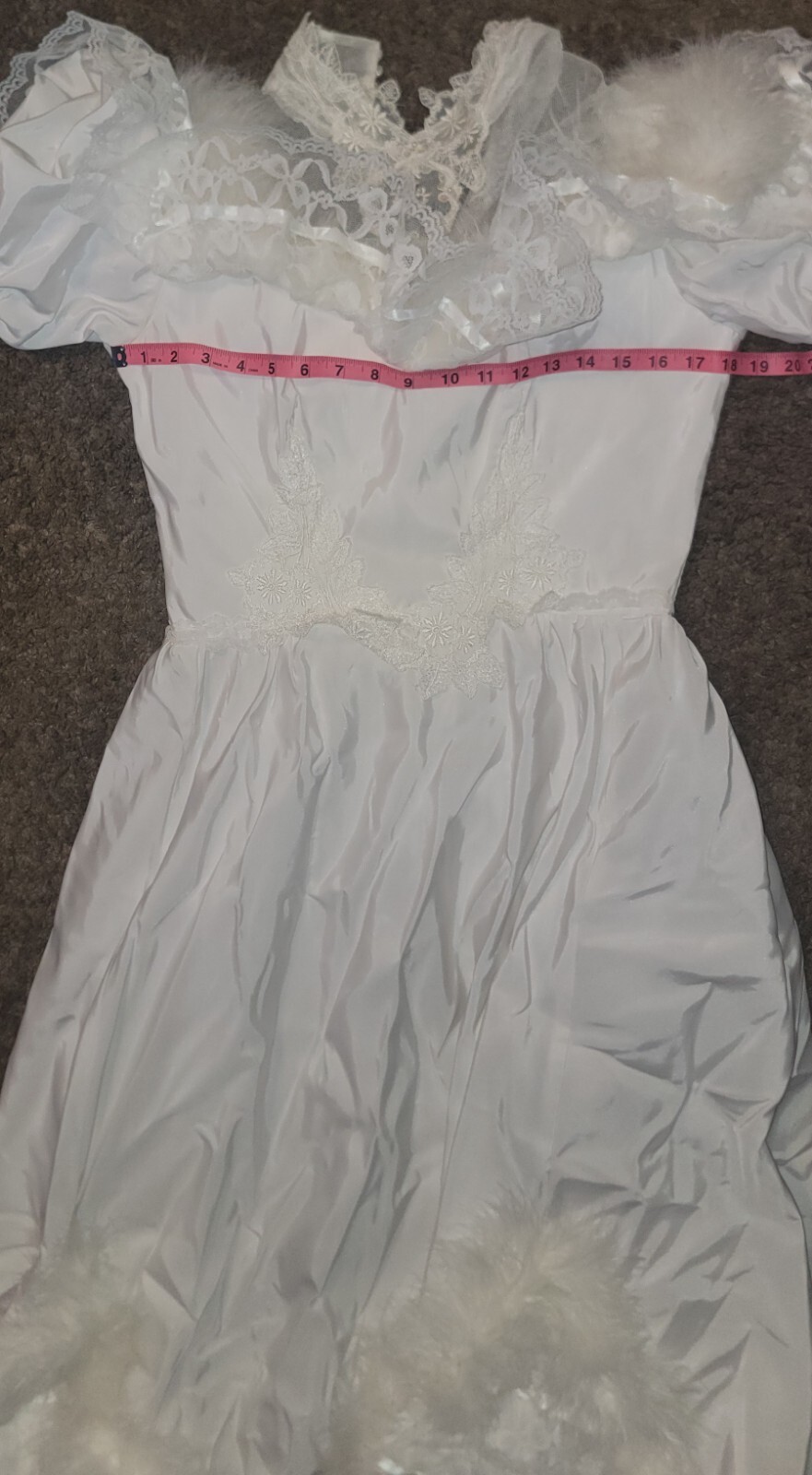 Vtg Womens Victorian Renaissance Ivory Lace Feathers Prairie Dress Sz 13/14