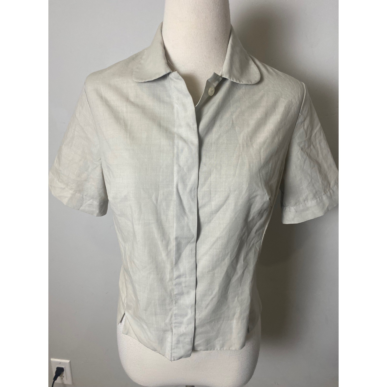 Vintage 40s 50s Military Womens Cotton Shirt Short Sleeve Khaki Blouse Post WW2