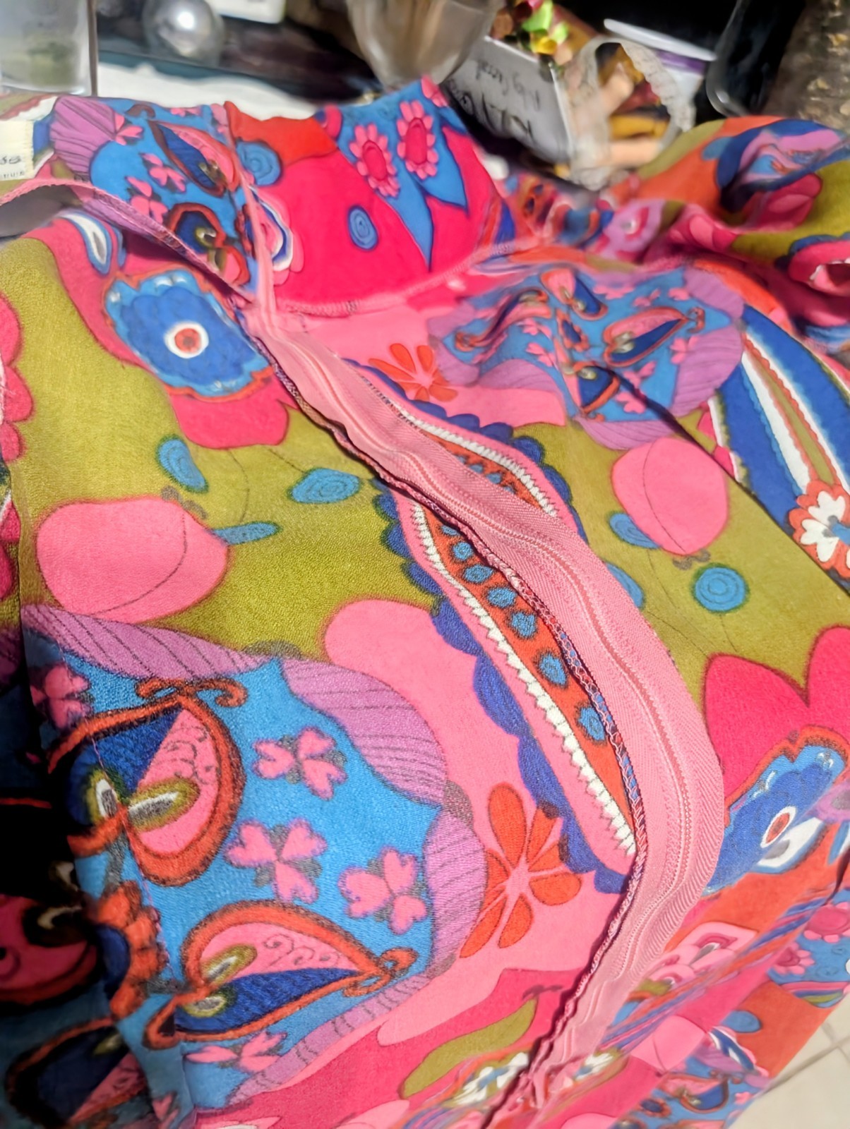 VINTAGE 60s 70s MOD GO GO SHIFT DRESS Psychedelic Pink Paisley Phil Rose Of CA