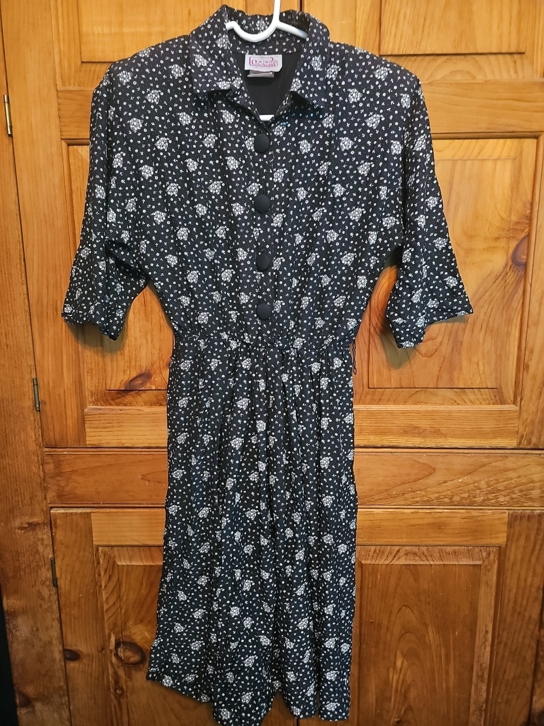 Vintage California Looks women’s black floral elastic waist dress size 6 Petite