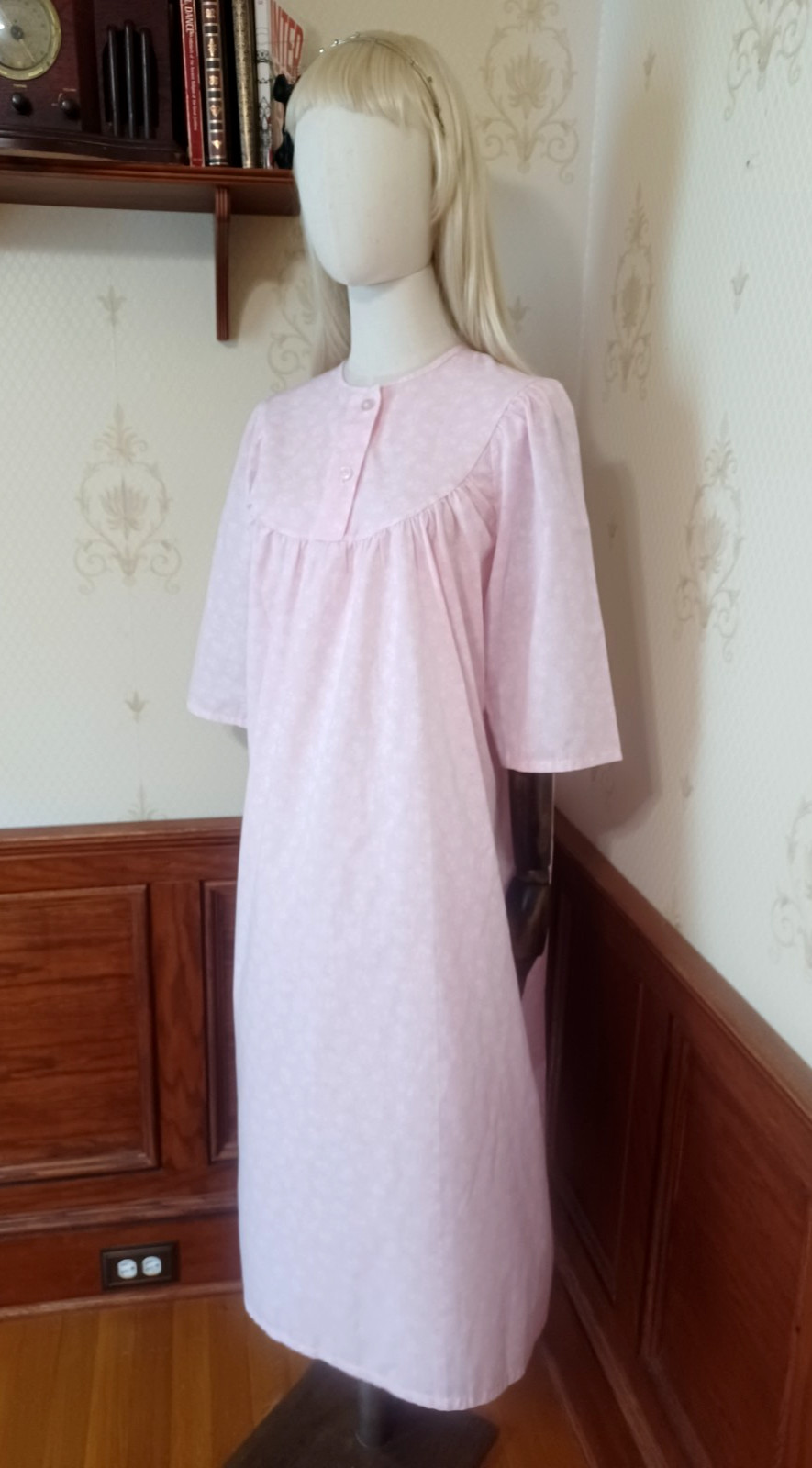 Vintage 1970s/1980s Klein Pink Cotton Blend Floral Prairie Cottagecore Gown