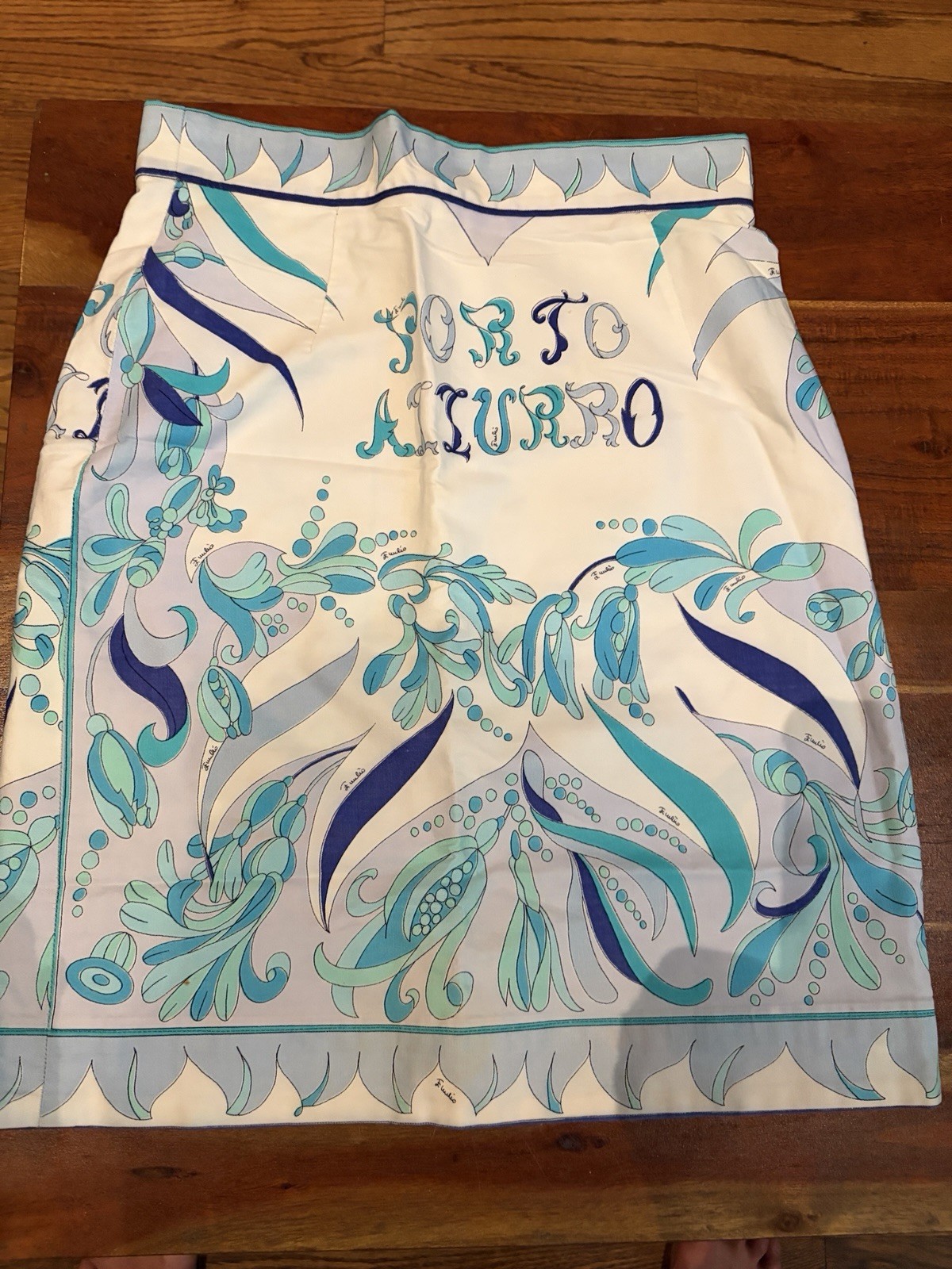 Emilio Pucci Porto Azzurro Skirt Blue White Print Italy Cotton Size 4 Vintage.
