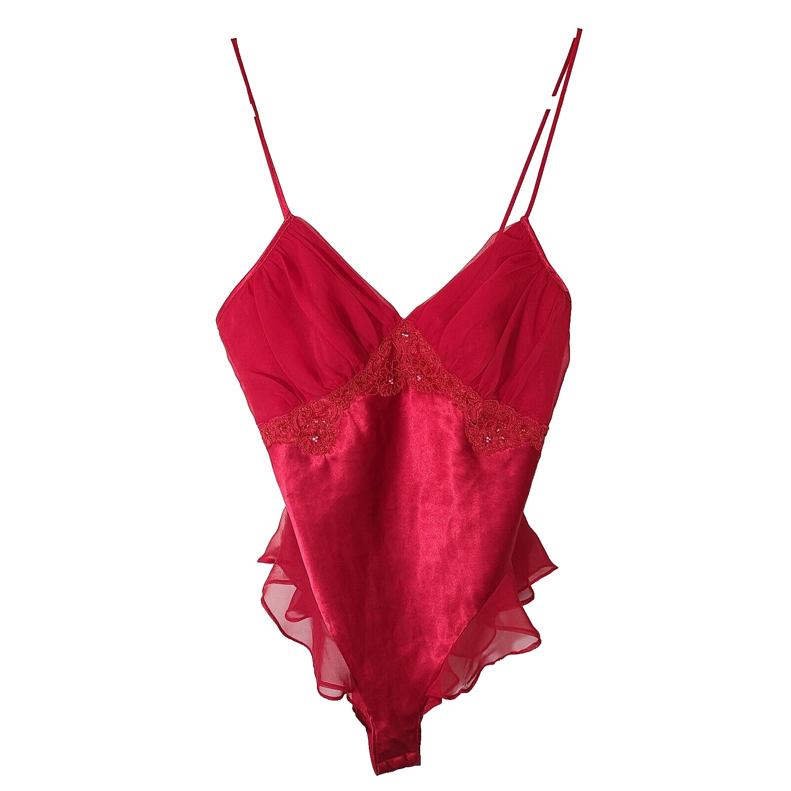 Vintage Victoria’s Secret Gold Label Bodysuit Size Small Red Lace Sequins Sexy