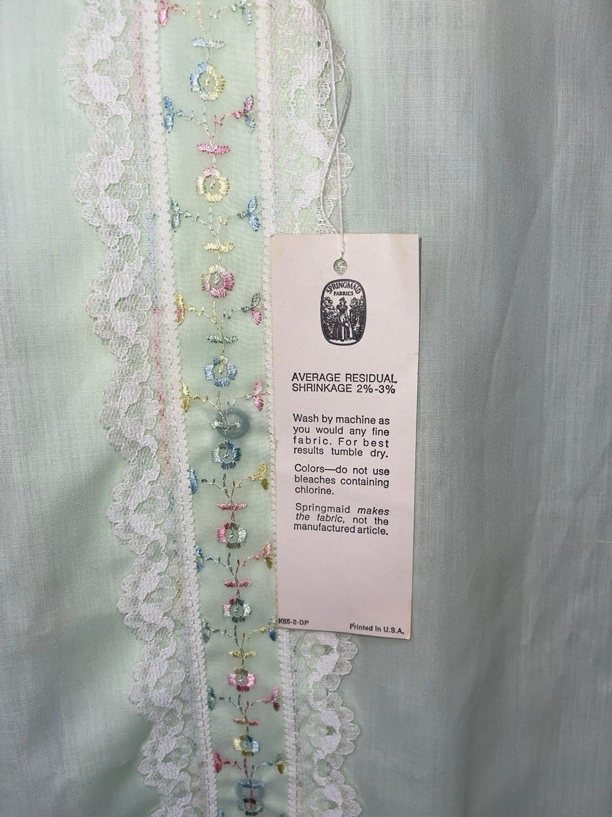 Vtg Smart Time Lace Trim Housecoat Nightgown Size 10 Green Embroidery NOS