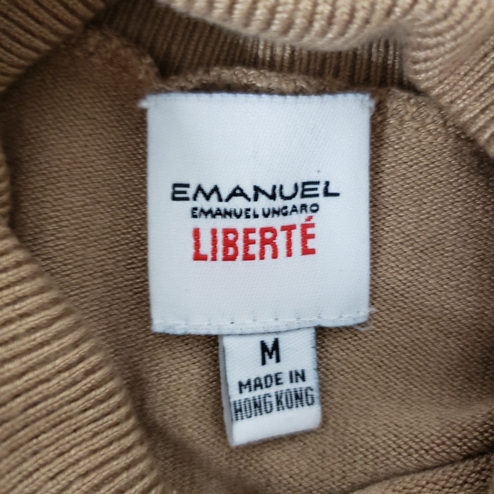 EMANUEL UNGARO LIBERTE Vintage Turtleneck Sweater Top Silky Knit Camel M