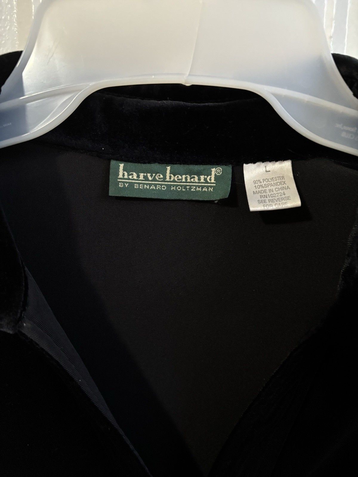 Vintage Harve Benard stretchy black, velvet button down size L 90s