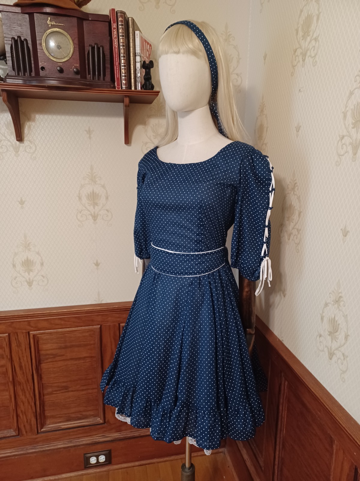 Vintage 1950s/1960s Square Dance Co. Blue Swiss Dot 4-Piece Cottagecore Dress