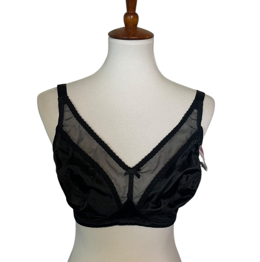 Vtg NWT Lady Manhattan Black Satin Bra Style 7348 38 D