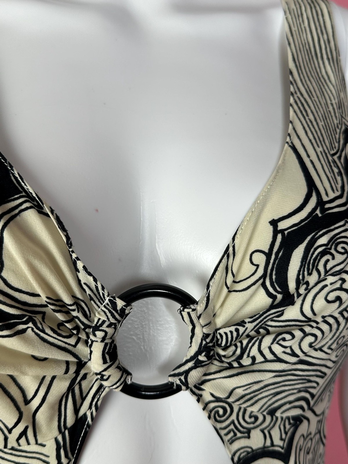 1970s SMACK From California. Abstract Print O Ring. CUT OUT Dress. Small. As Is