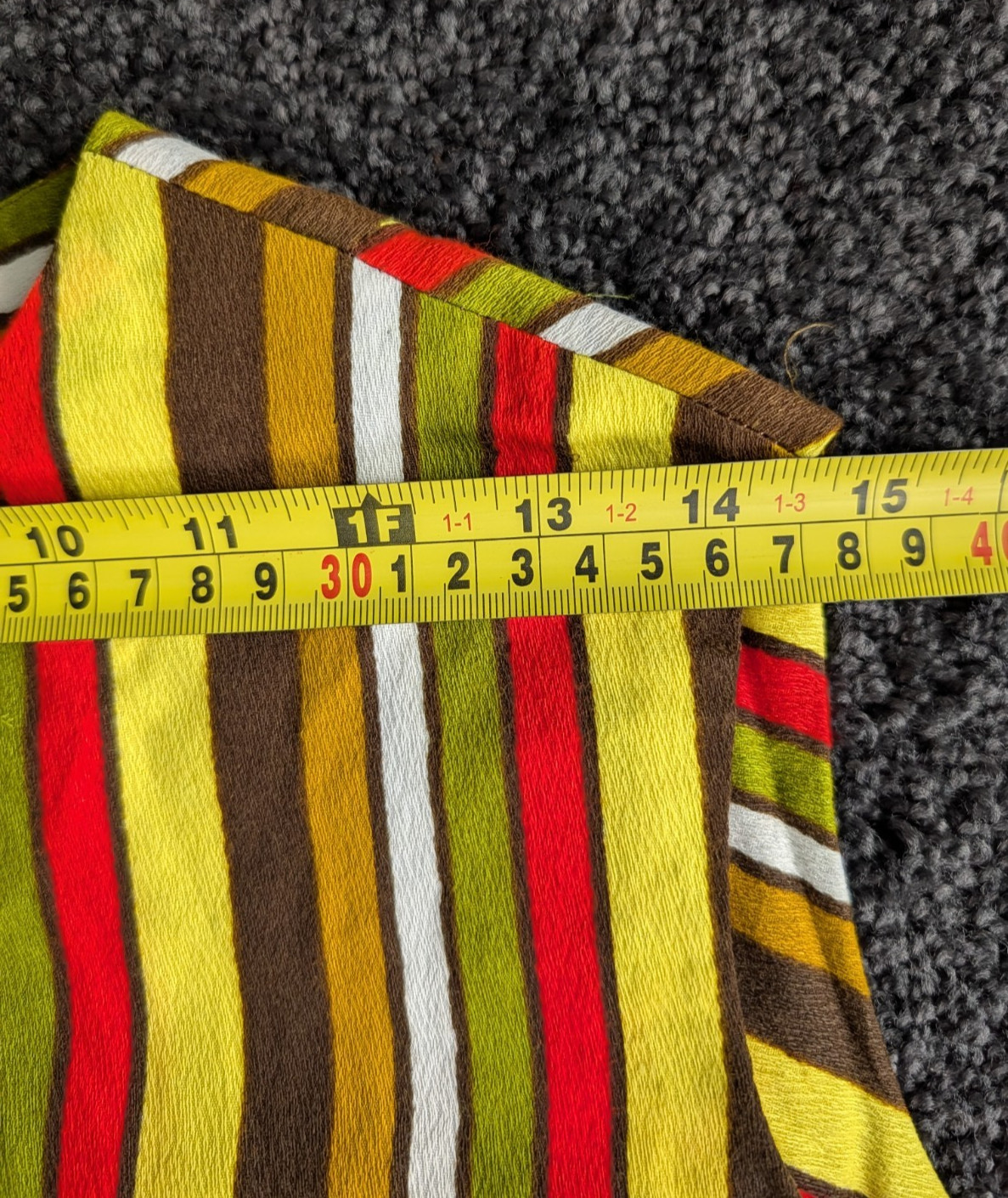 Vtg 60s 70s Groovy Striped Mini Dress Sz S/M Drop Waist Ruffle Hem Barkcloth Mod
